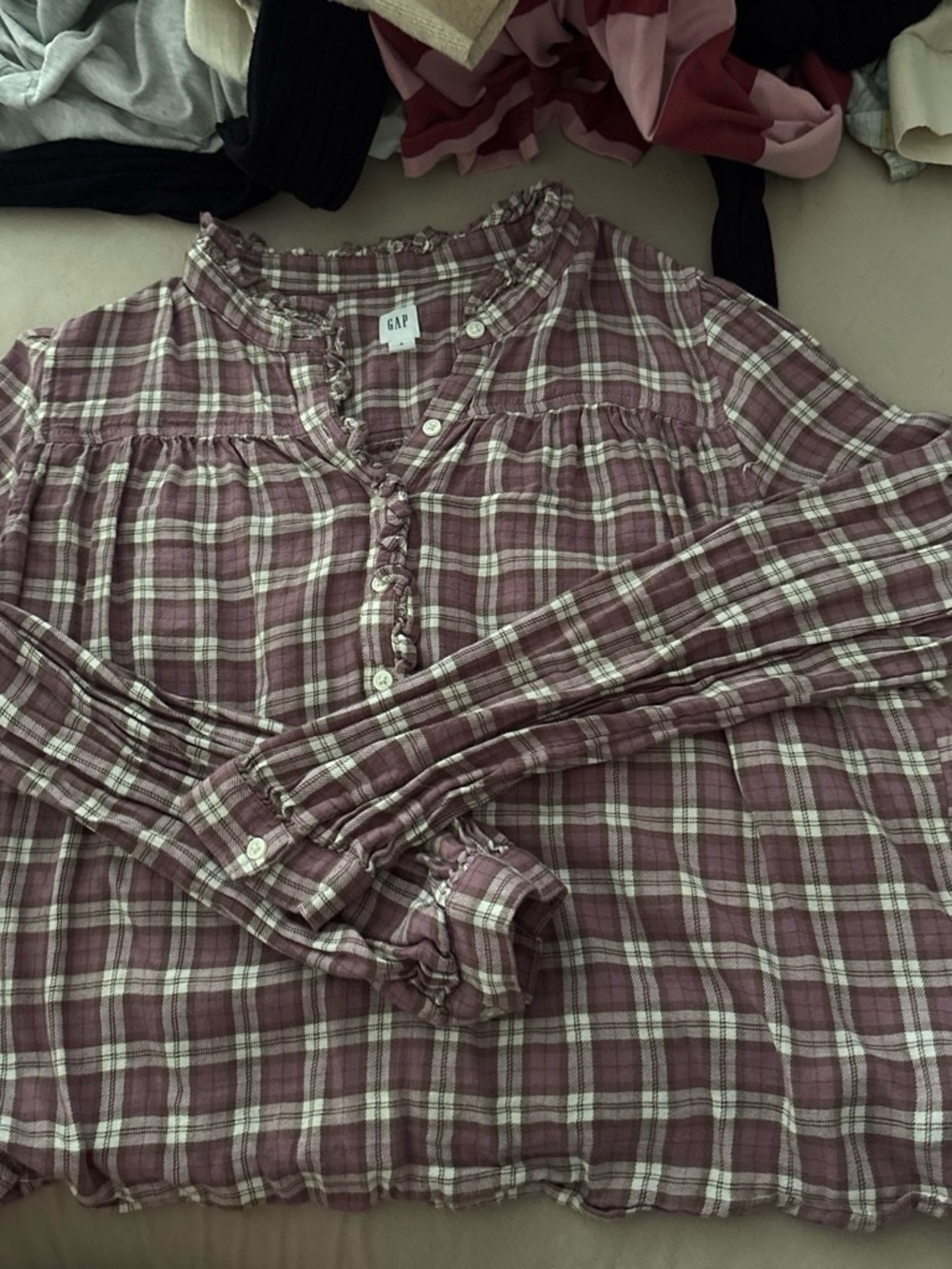 GAP Mauve and Cream Plaid Button-Up Shirt